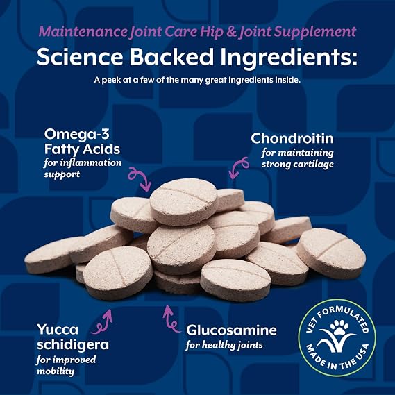 NaturVet Glucosamine DS Level 1 Maintenance Care Hip & Joint Support Pet Supplement for Dogs & Cats Glucosamine, Chondroitin, Antioxidants Supports Cartilage, Joint Function 60 Ct.