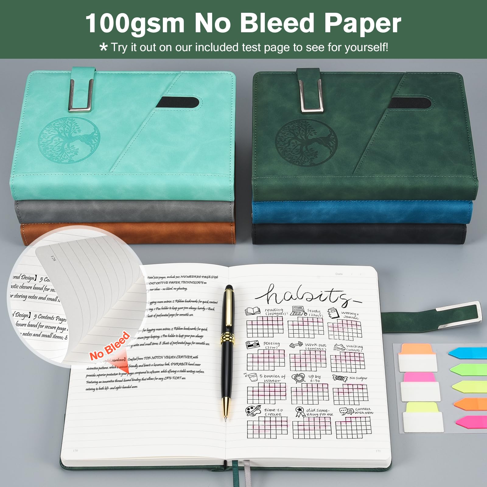 Liniertes Notizbuch, Tagebuch für Männer und Frauen, 365 Seiten, nummeriert, College-Notizbuch, Hardcover, Leder-Tagebuch mit Stift & Geschenkbox, dickes Tagestagebuch, professionelle Notizbücher für