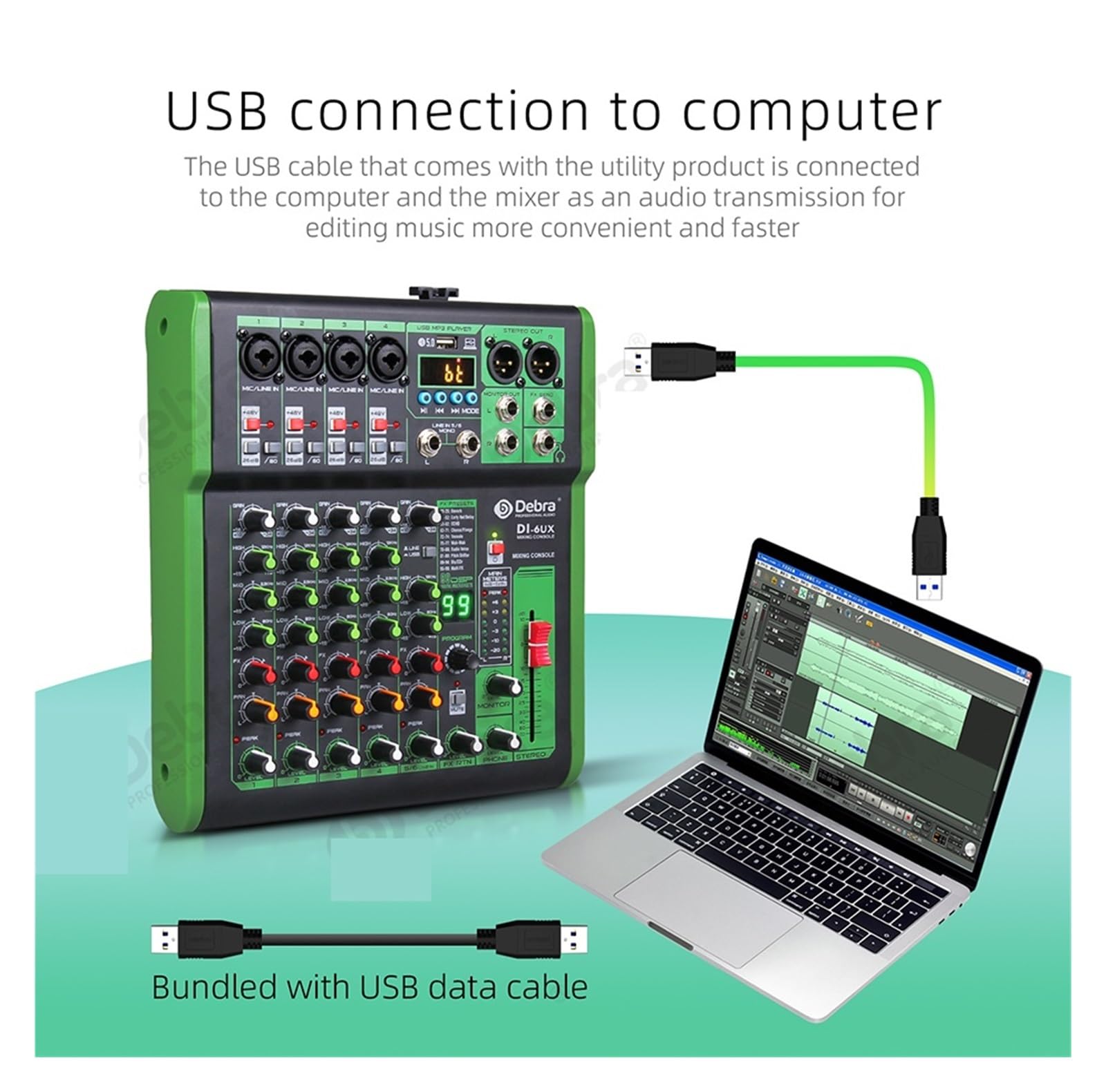 Mikser DJ-ski, Mikser DJ Konsola Z Efektem Cyfrowym 99DSP 48V Phantom Power USB MP3 Do Nagrywania na PC(DI-4UX 4 Channels)