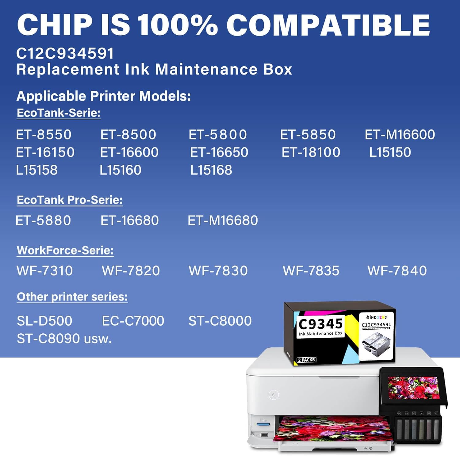 C9345 Ink Maintenance Box 2 Set Tank for ET-8550 ET-16600 ET-5850 ET-5800 ET-16650 ET-8500 WF-7840 WF-7820 ET-5880 WF-7310 ST-C8000 ST-C8090 Printer (PXMB9/C12C934591)