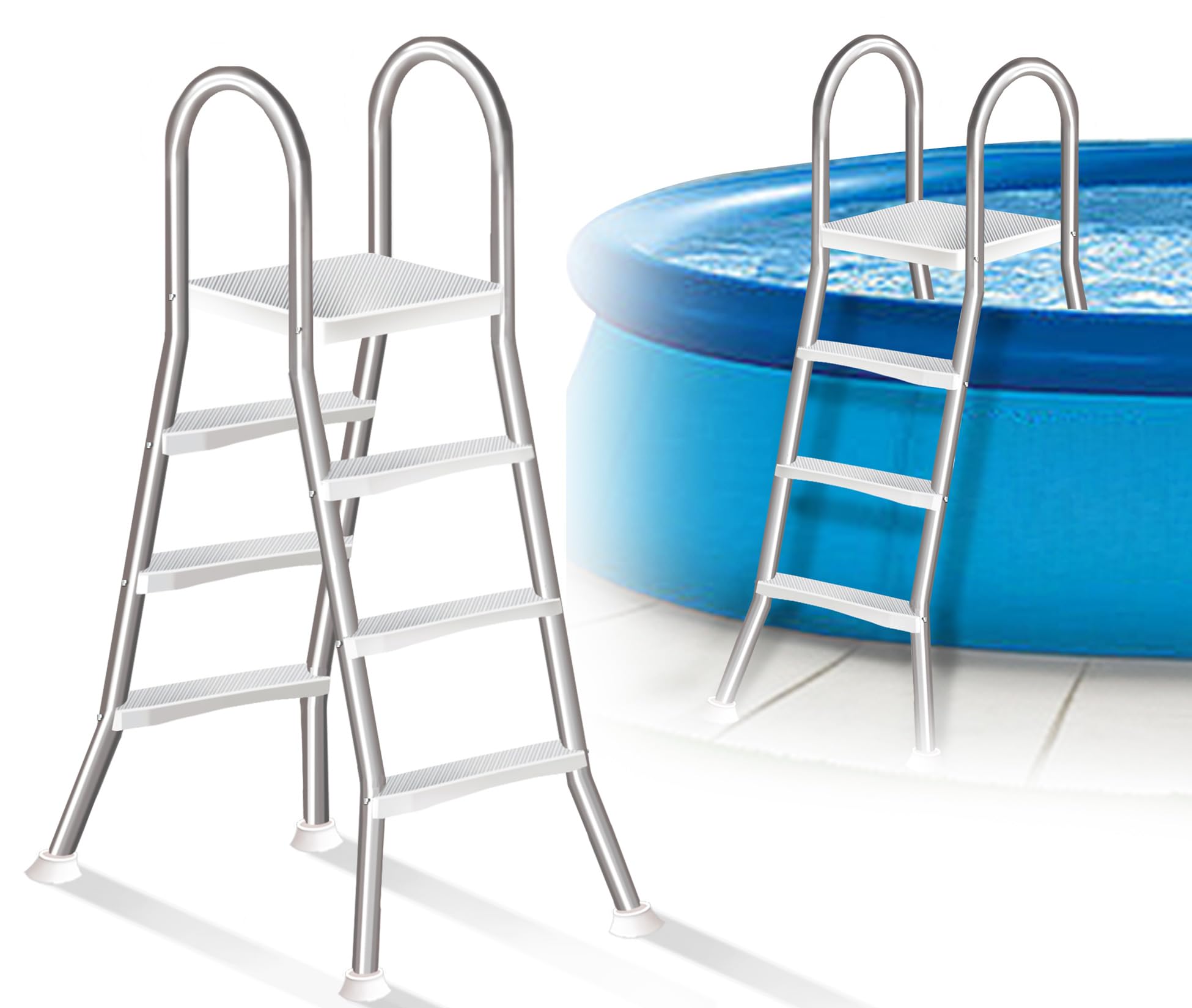 Escalera Antideslizante de Seguridad para Piscina, Escalera de 4 Peldaños con Doble Barandilla para Piscinas Elevadas, Escalera Antideslizante para Piscinas Elevadas, Carga 250 Kg