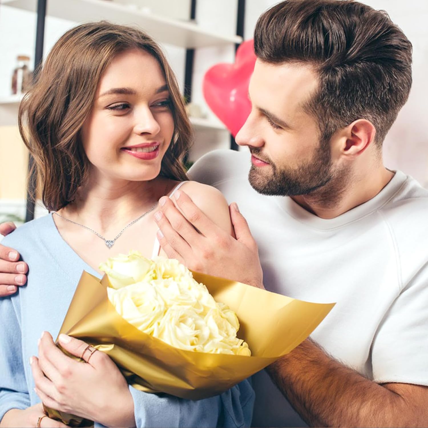 HOH-Tech Heart Necklaces for Women 925 Sterling Silver Heart Pendant Zircon Necklace Heart Jewelry Chrismas Valentine's Wedding Birthday Anniversary Mothers Wife Daughter Gifts for Her - Image 6