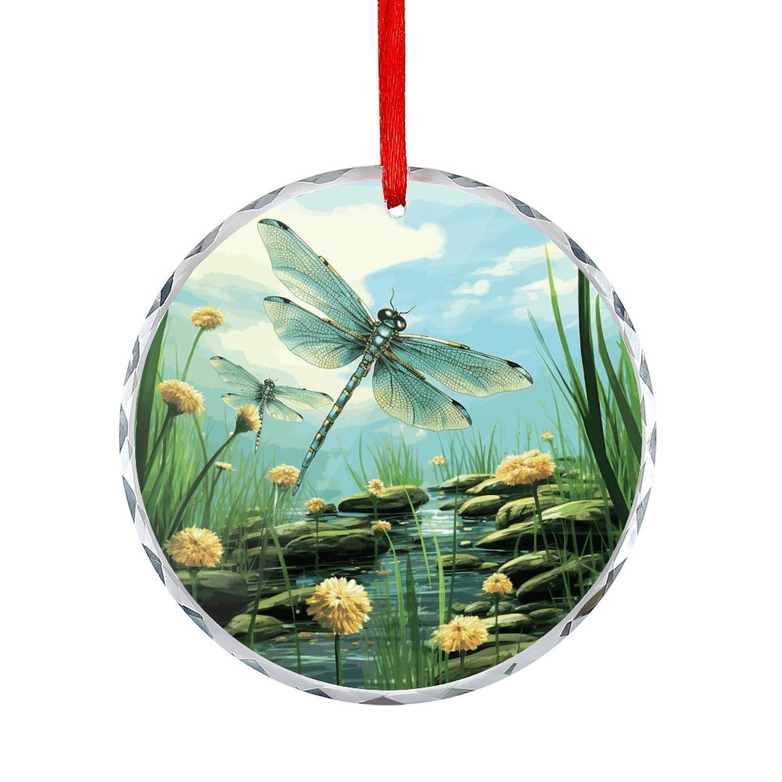 Fodpand Women's Style Dragonflies In Flight Round Glass Ornament Keepsake Gift Exchange Ideas Car Decor,Christmas Ornaments For Tree Window Garden Ornaments