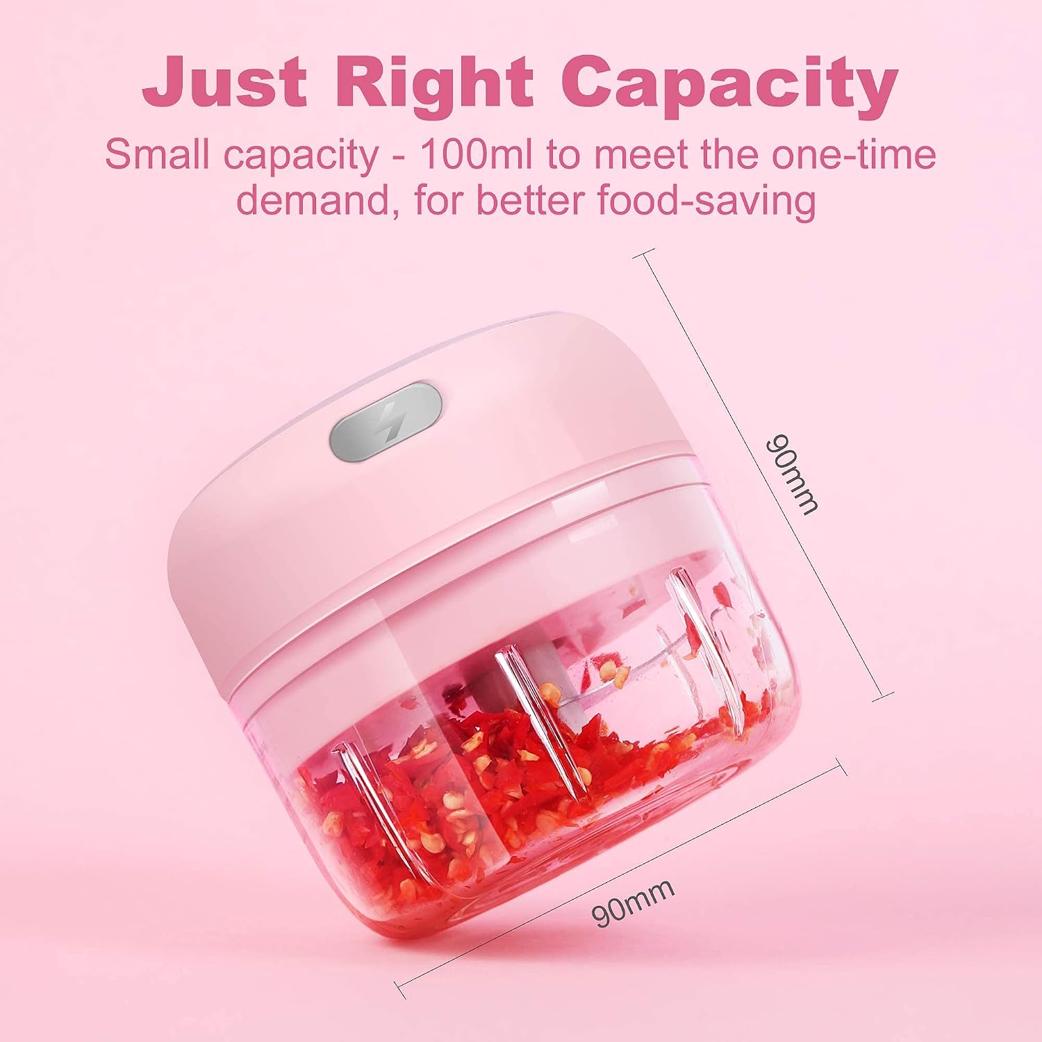 DAHOKO Electric Mini Garlic Chopper [Portable, Wireless, 100ml] Mini Electric Chopper with Spoon, Electric Food Chopper Tool, Mini Chopper for Mashing Onion, Garlic, Chili, Peppers, Nuts(Pink)