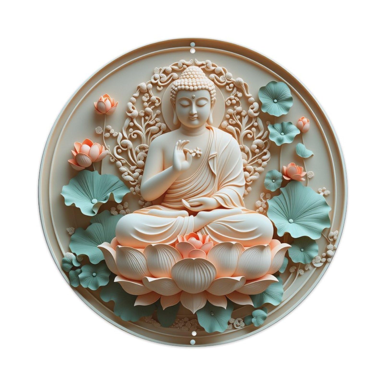 Buddha Lotus Flower Peaceful Meditation Round Vintage Tin Sign,Retro Wall Art,Metal Poster for Home, Bar, Garage, Cafe, Rustic Indoor & Outdoor Decor, 8x8 Inches