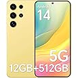 Unlocked Cell Phones T24 Ultra,12+512GB Mobile Phone, 48MP+108MP Dual Camera 5000mAh Battery 5G Smartphone, 6.7" HD Screen, Android 14.0, Face ID/Fingerprint Lock/GPS 5G Phone Yellow