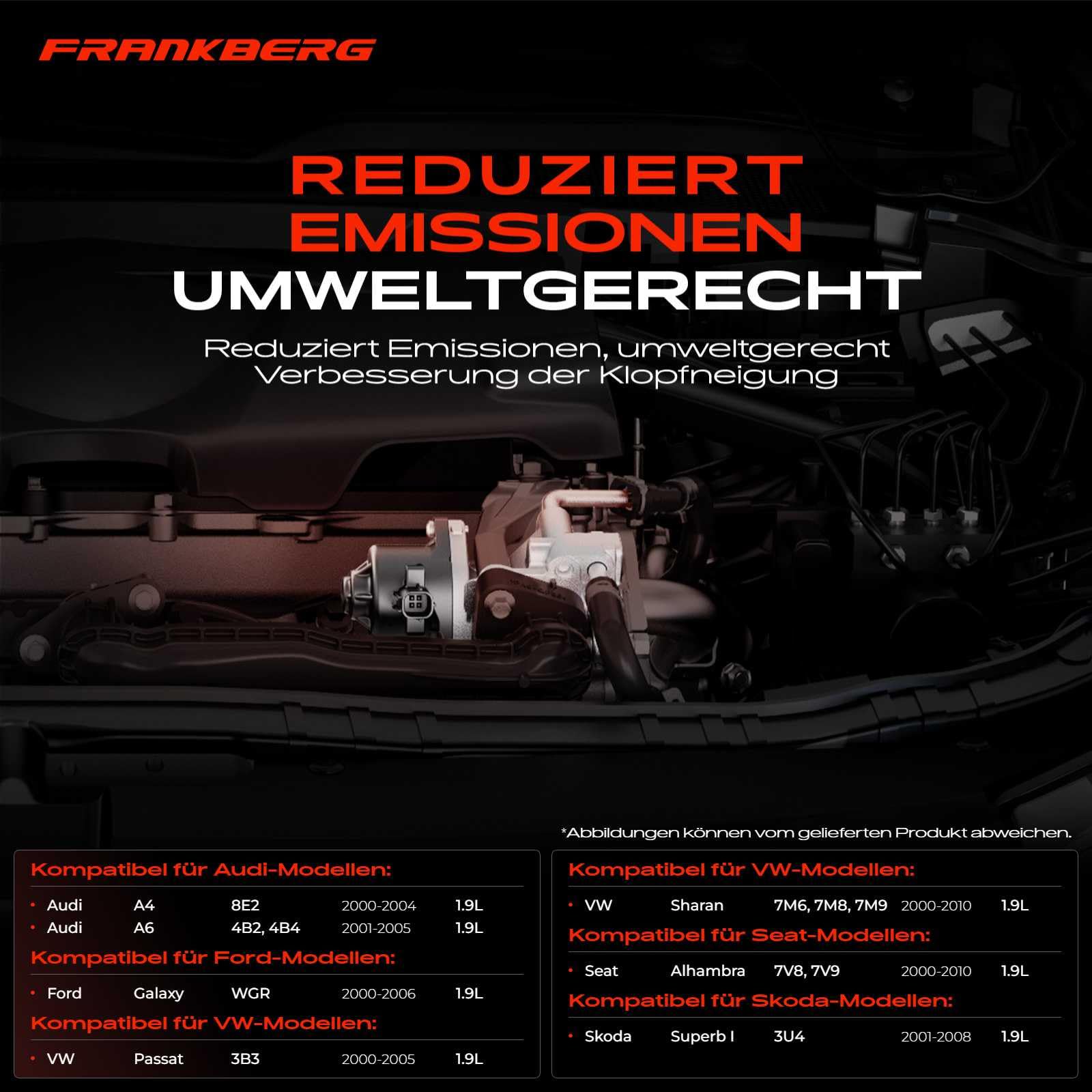 Frankberg AGR-Ventil Abgasrückführung Diesel für A4 A6 Galaxy A-l-h-a-m-b-r-a Superb I M-u-l-t-i-v-a-n V P-a-s-s-a-t S-h-a-r-a-n Transporter V 1.9L 2000-2010 038131501J
