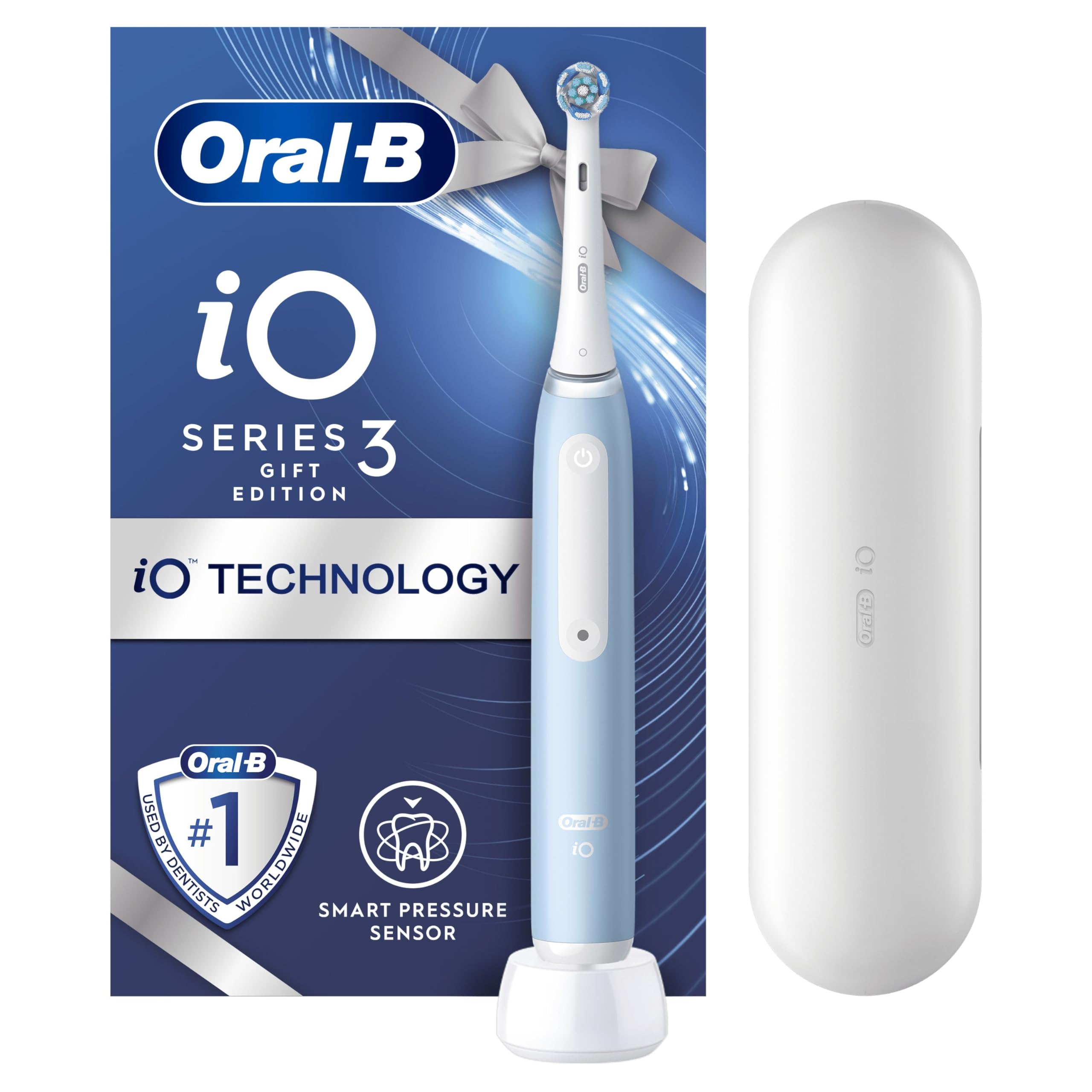 iO 3 Ice Blue Electric Toothbrush, 1 Toothbrush Head, 1 Travel Case, Designed by Braun