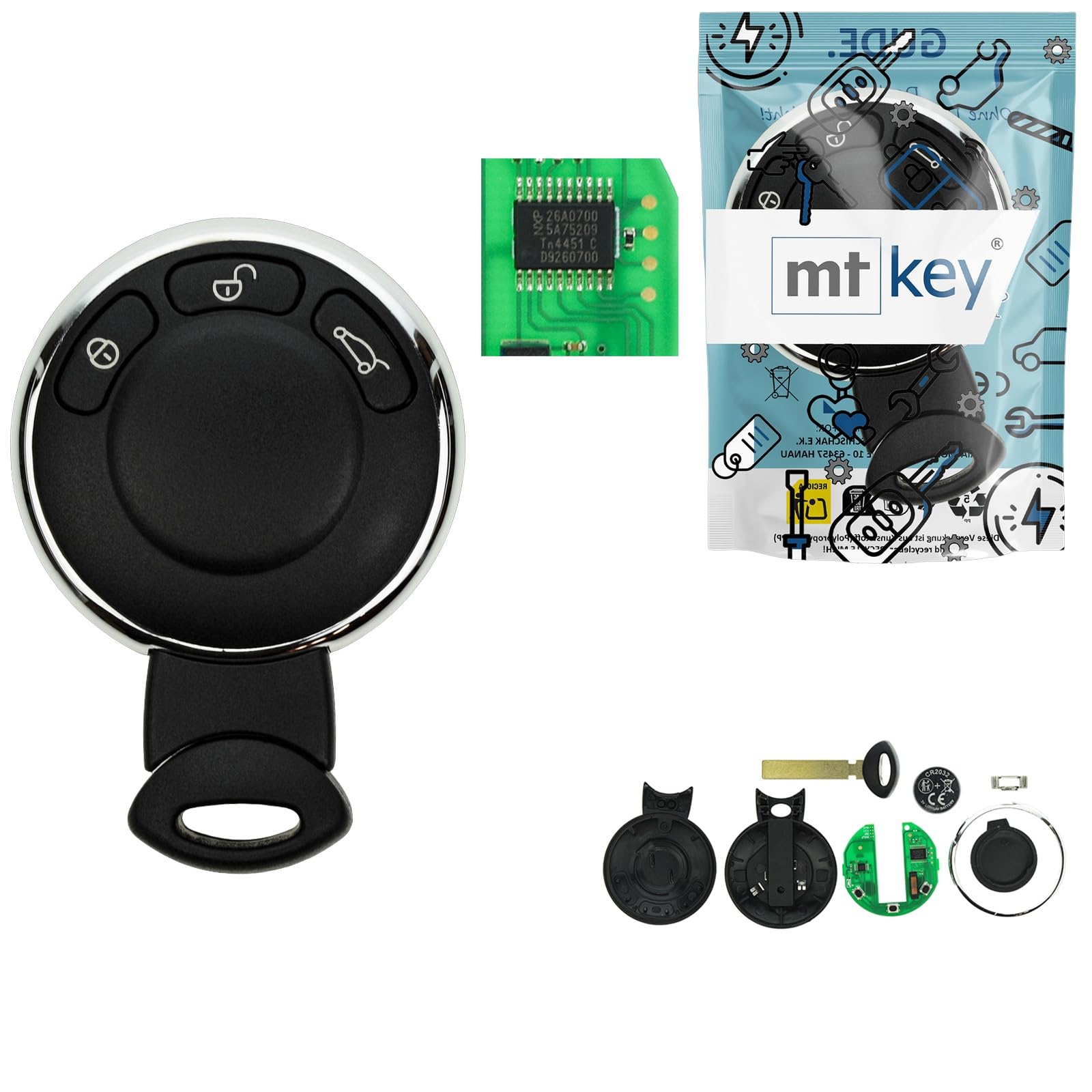 Smartkey 434MHz Transponder ID46 PCF7945 Rohling HU92 R 3 Tasten kompatibel MINI R57 R55 R60 R58 R56 R61