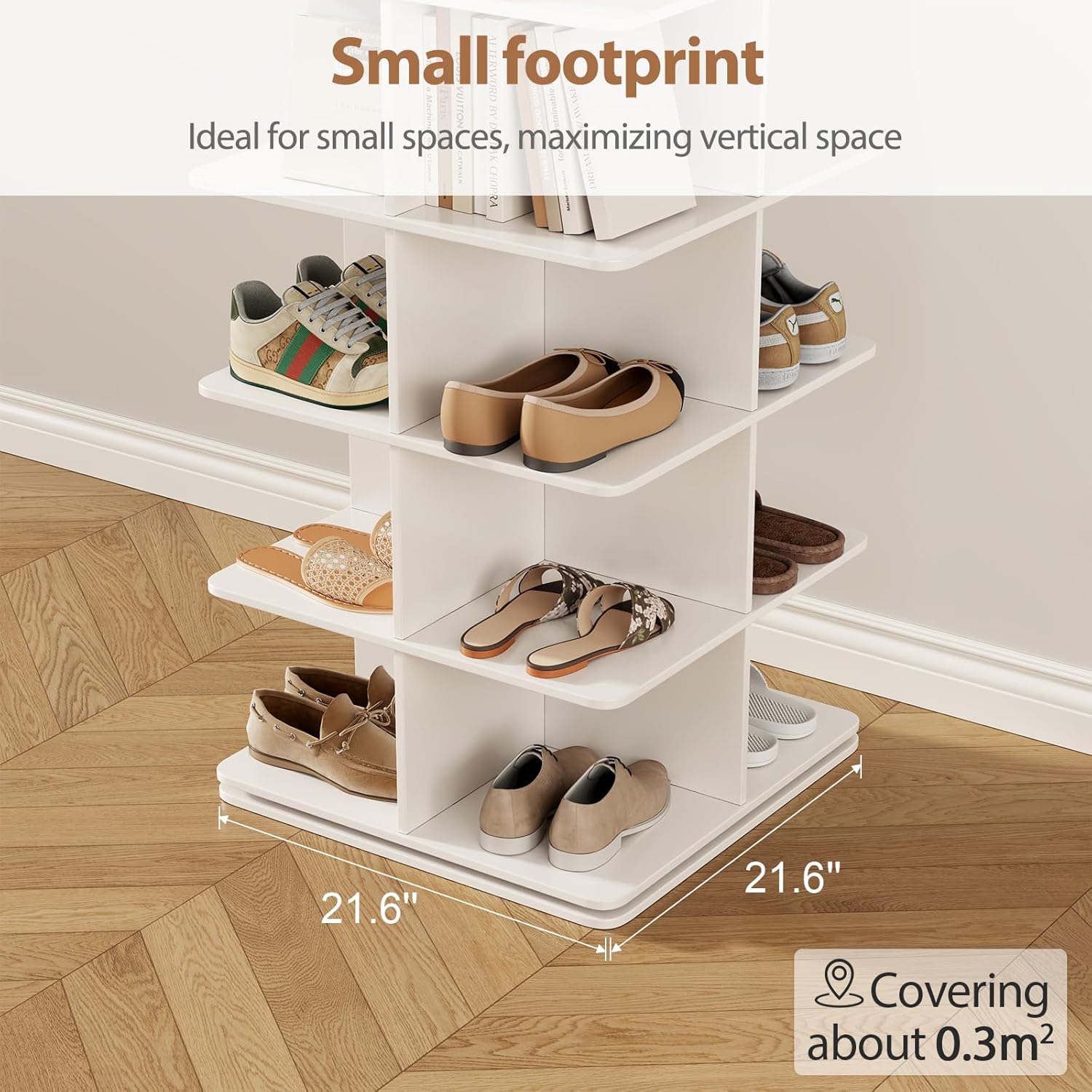 Rotating Shoe Rack Tower, PVC Material Structure, 5-Tier 360° Swivel Lightweight Shoe Organizer, Space-Saving Spinning Shoe Shelf for Entryway, Closet, Bedroom Nook