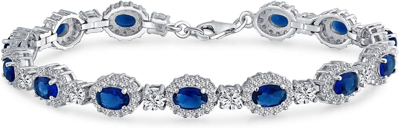 Bling Jewelry 9CT Simulated Gemstone White Opal Blue Sapphire Amethyst Purple Oval AAA Clear CZ Alternating Infinity Tennis Bracelet For Women Girlfriend .925 Sterling Silver 7,7.5 Inch