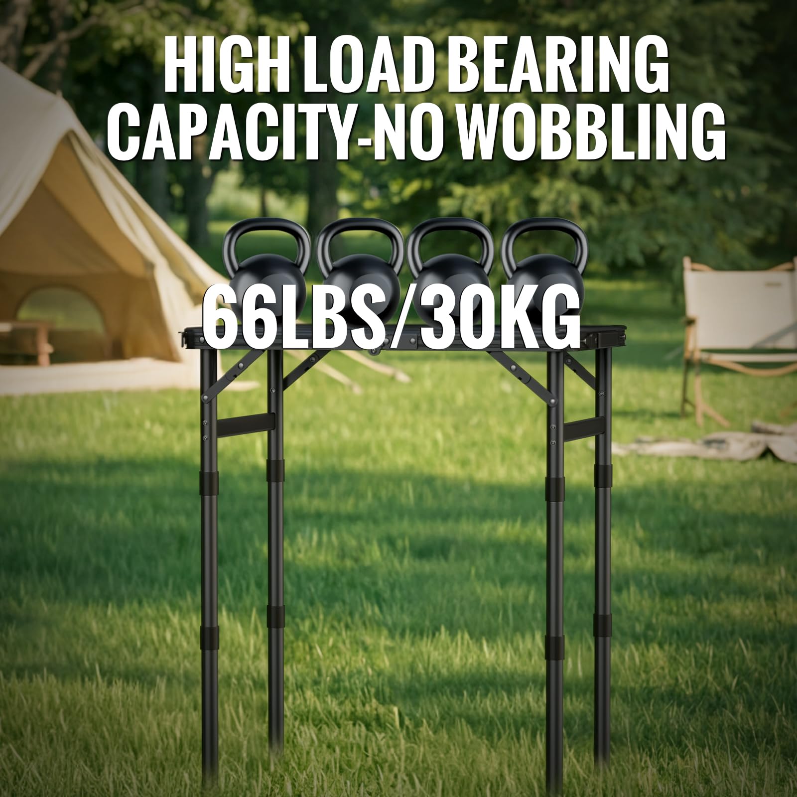 GARLLEN Mesa Plegable de Camping, ABS y Aleación de Aluminio, 58x40 cm, 3 Alturas Ajustables, Ligera y Compacta, para Barbacoa, Picnic y Trabajo