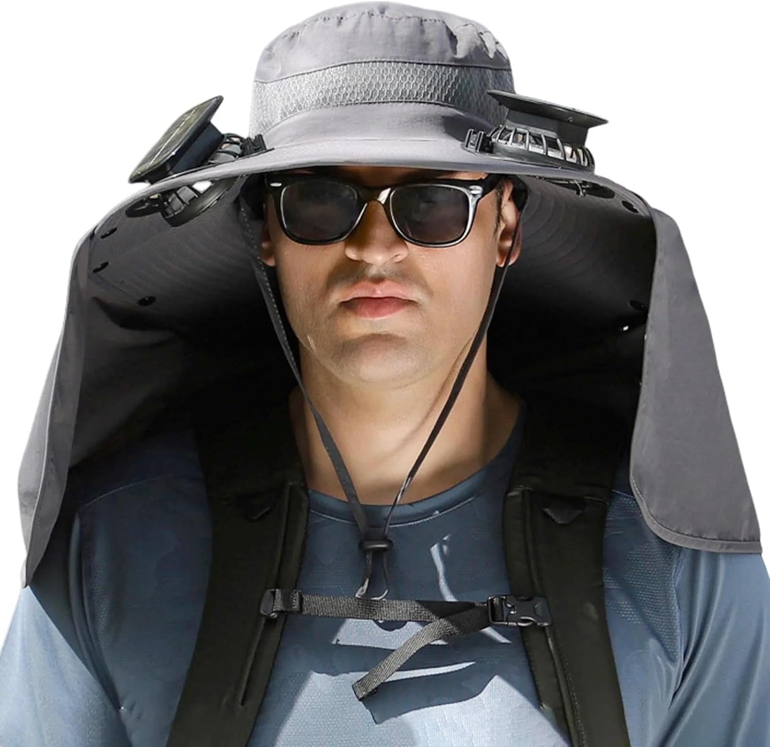 Wide Brim Solar Fan Hat with Neck Flap for Men and Women, USB Charging, Adjustable One Size Fits All