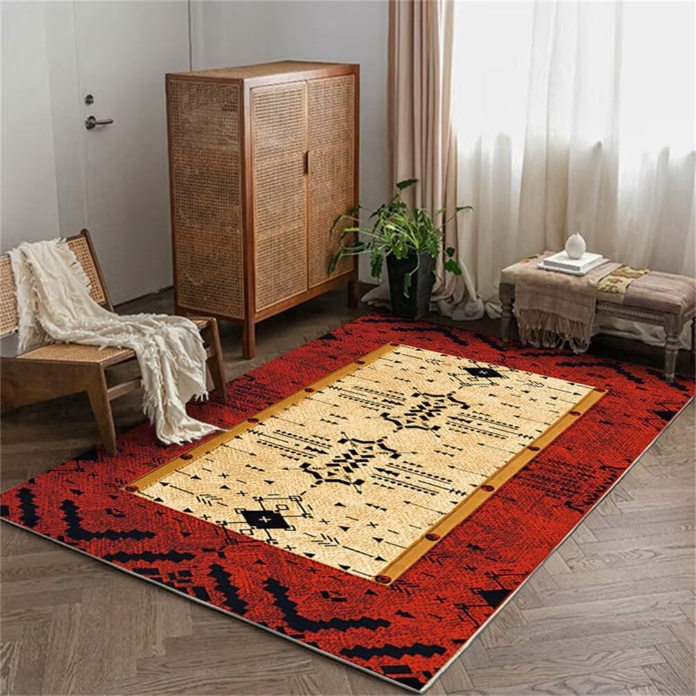 Tapis de salon rouge 60x110 cm au motif géométrique moderne