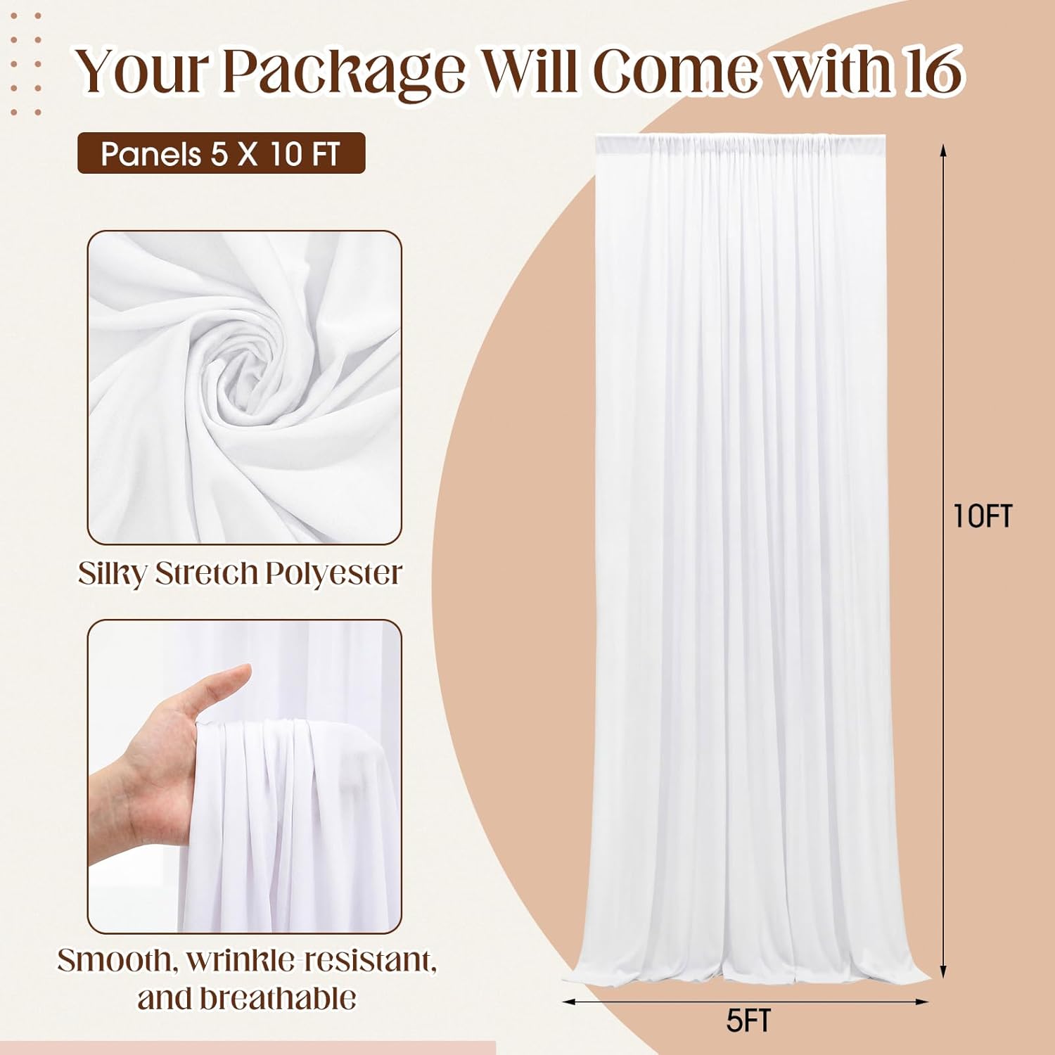 Tingjoo 80 FT x 10 FT White Backdrop Curtains, Set of 16 Panels Wrinkle Free Wedding Backdrop Drapes Polyester Photo Back Drop Cloth for Birthday Graduation Party Photography Background