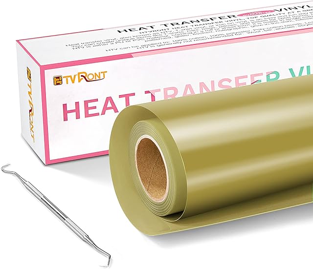 HTVRONT Heat Transfer Vinyl-12In x 20Ft Gold Iron on Vinyl Roll,HTV Vinyl Roll for T-Shirt Clothing and Other Fabrics