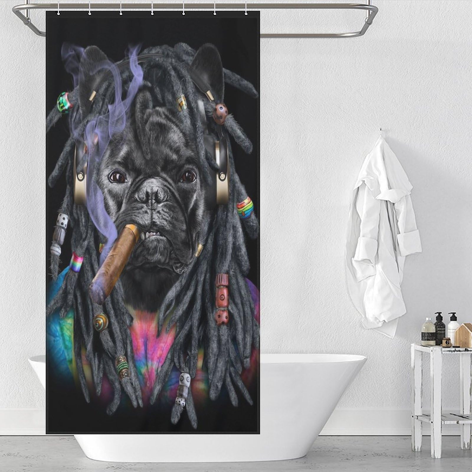 Rideau de douche bouledogue français tissu lavable imperméable pour cabine de douche maison