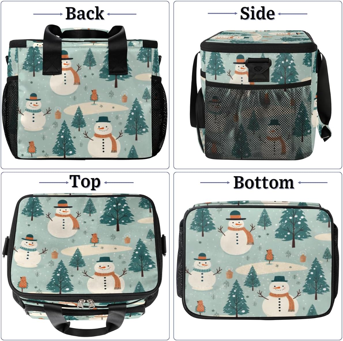 Insulated Picnic Backpack Lunch Box for Women Men Picnic Basket Tote Lunch Bag Picnic Bag Portable Lunch Bags for Picnic, Beach, Work, Trip,Office, Camp Snowman Christmas Pine