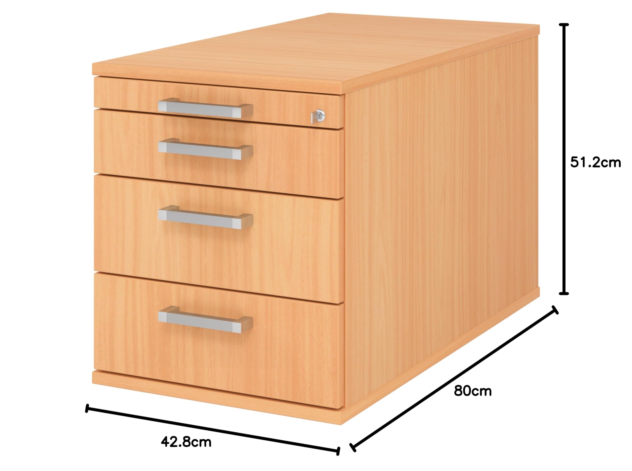 bümö Rollcontainer mit Schubladen, Container abschließbar aus Holz in Buche - Rollwagen für's Büro als Schreibtisch Unterschrank, Bürocontainer od. Schreibtischcontainer mit Chromgriffe