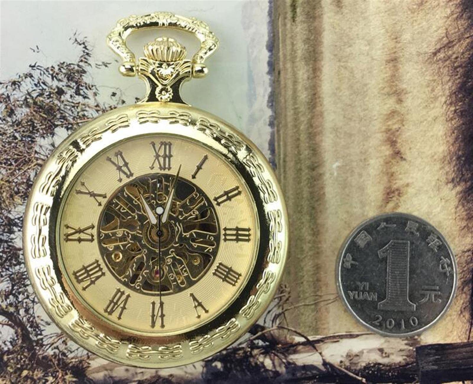 Montre de Poche, Montre mécanique Vintage Steampunk pour Homme, Pendentif Horloge avec chaîne et Coffret Cadeau pour père