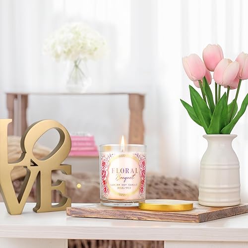 Miniatura 6 de Rose Candle Velas perfumadas de lujo Aroma de ramo floral relajante 10% esencia de rosa para un aroma duradero Vela de soja 100% con mecha de