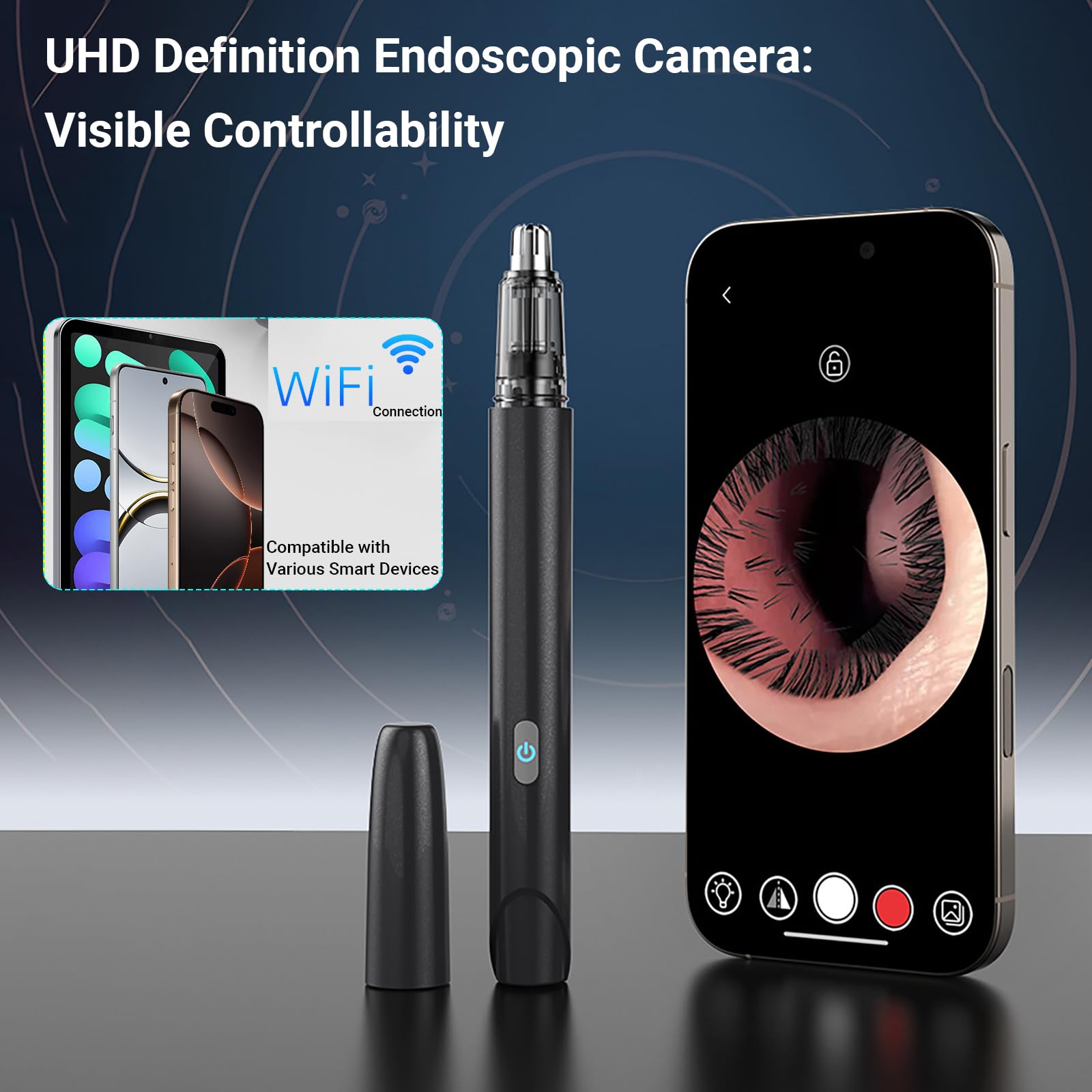 Visualisierbarer Nasenhaartrimmer mit HD-Kamera & App, Ohrenhaarschneider für Herren & Damen, 360° Dualklingen, 8000 U/min, IPX5 wasserdicht mit Weitwinkel Nasentrimmer Kamera für iOS, Android