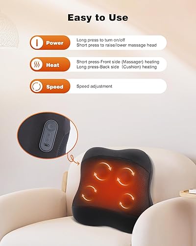 Miniatura 9 de KINGJOY Masajeador de espalda Shiatsu inalámbrico 2 en 1 con calor, nodos de masaje 4D elevables mejorados y calefacción de doble cara, amasamiento