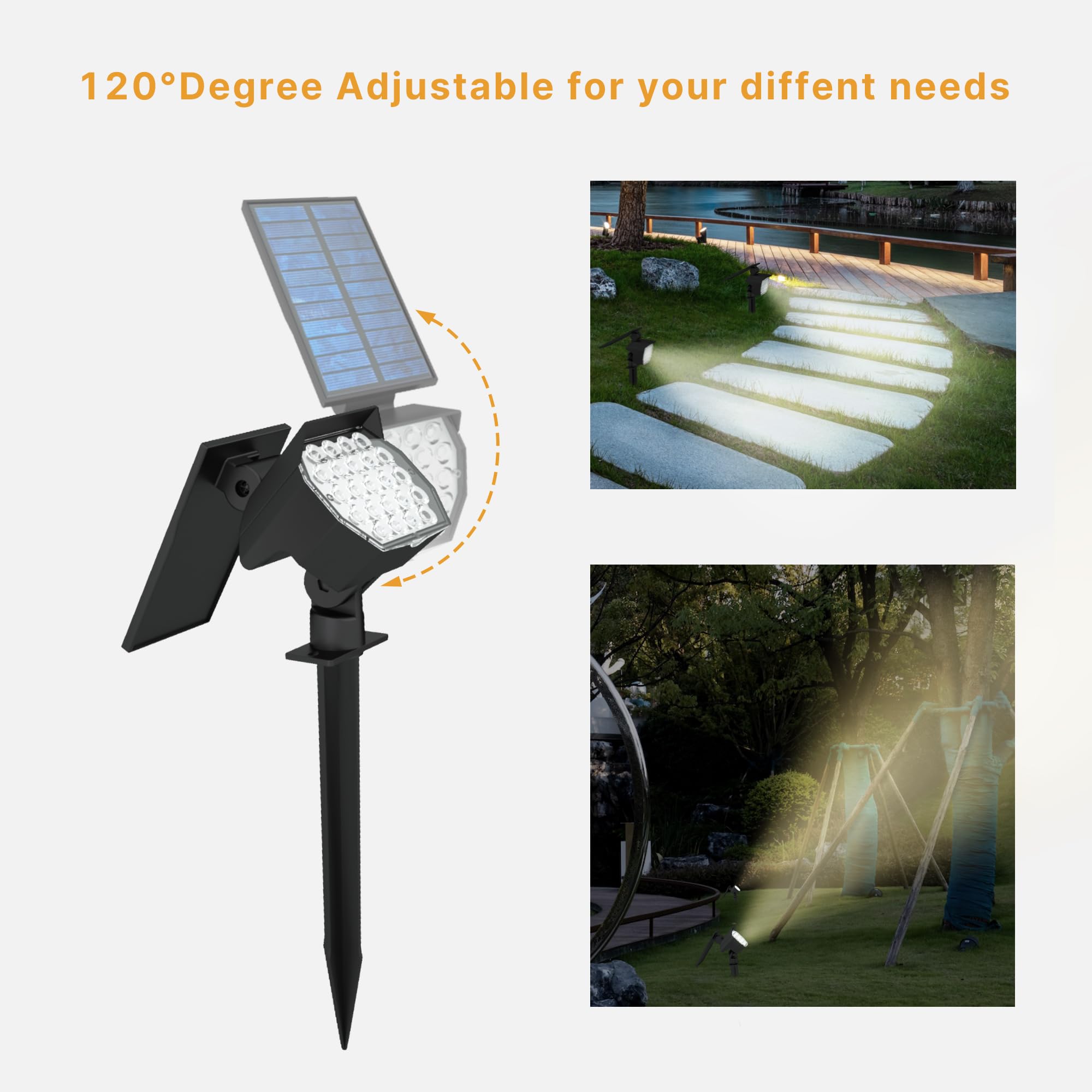 23 LED Solar Spot Lights Outdoor Waterproof, 2 Pack Solar Lights with Optical Lenses, 3 Brightness Spotlight Landscape Lighting, Auto ON/Off Outdoor Solar Lights for Yard, Garden, Lawn, White Light