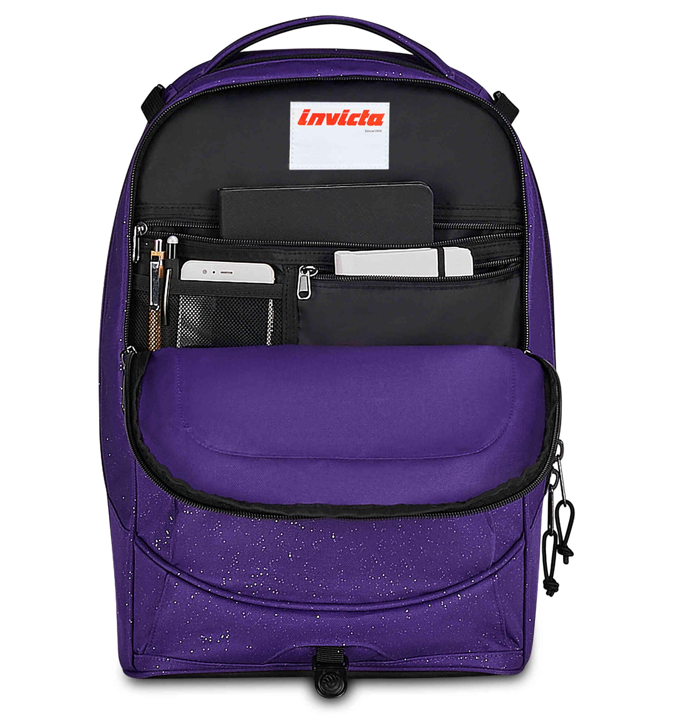 Invicta Trolley Scuola Plug Shine, Viola, 34 L, Effetto brillantini, Doppio Scomparto, Cross-over System, Tasca attrezzata, Scomparto porta pc, Tasca portaborraccia, Scuola media e superiore, Ragazza