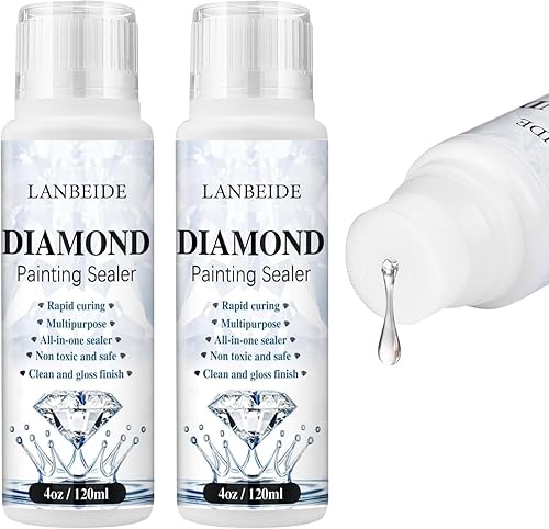 LANBEIDE Paquete de 2 selladores de pintura de diamante de 8.1 fl oz, pegamento de pintura de diamante 5D, sellador permanente de efecto de