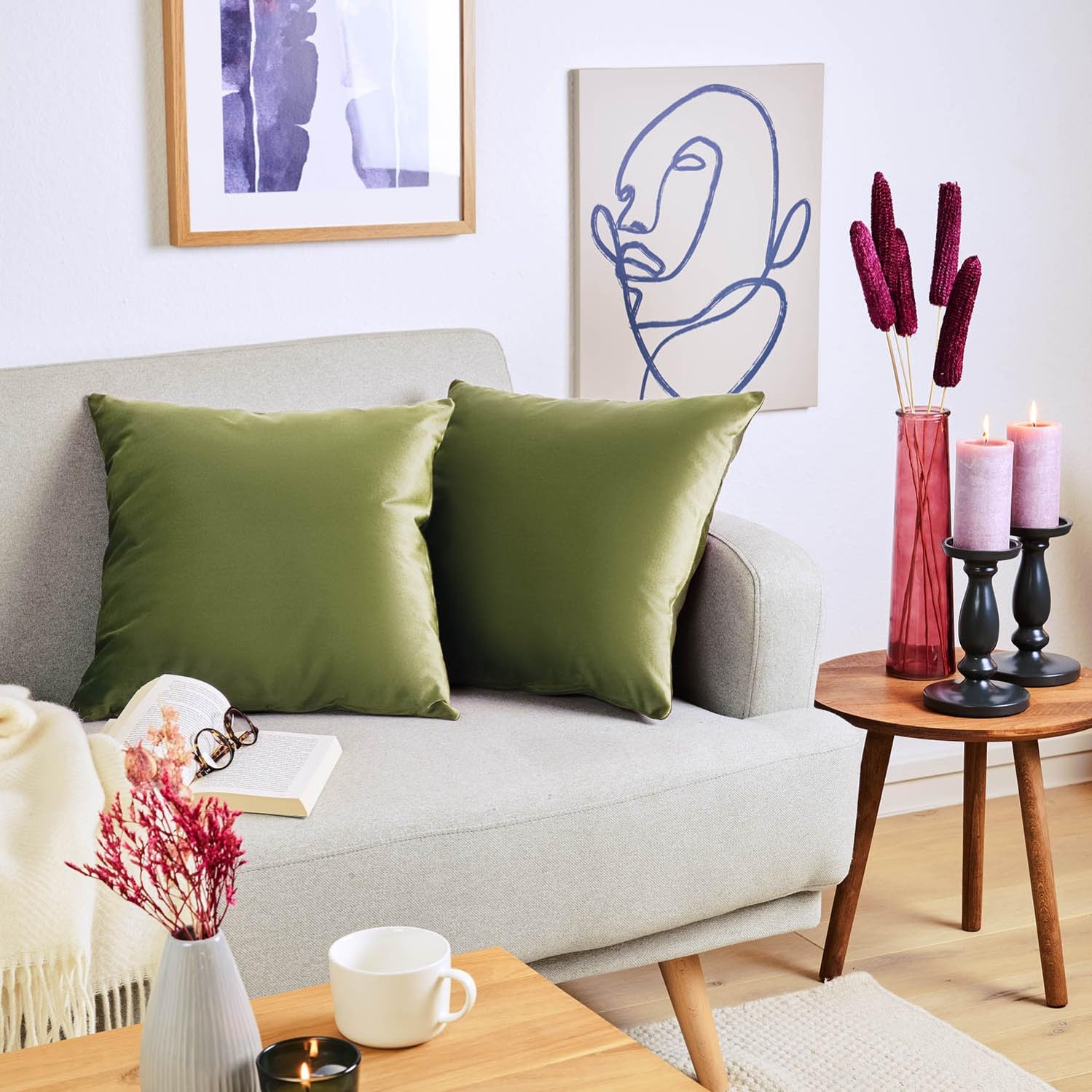 Blumtal Set di 2 Federe Cuscini Divano 40x40 cm in Velluto, con Chiusura Lampo Invisibile, Eleganti Copricuscini Divano in Morbido Velluto,Taglia 40 x 40, Verde