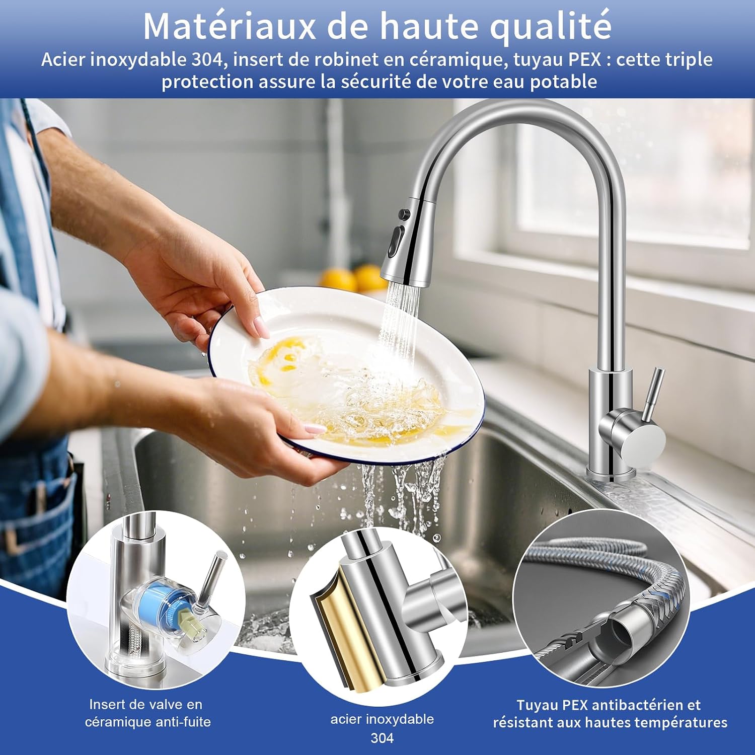 Buse rotative 360° et joint étanche du mitigeur de cuisine