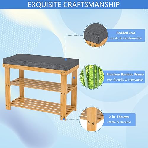 Miniatura 6 de Domax Zapatero para entrada  Banco con almacenamiento de zapatos para puerta delantera, banco de zapatos con cojín, asiento acolchado tapizado de 3