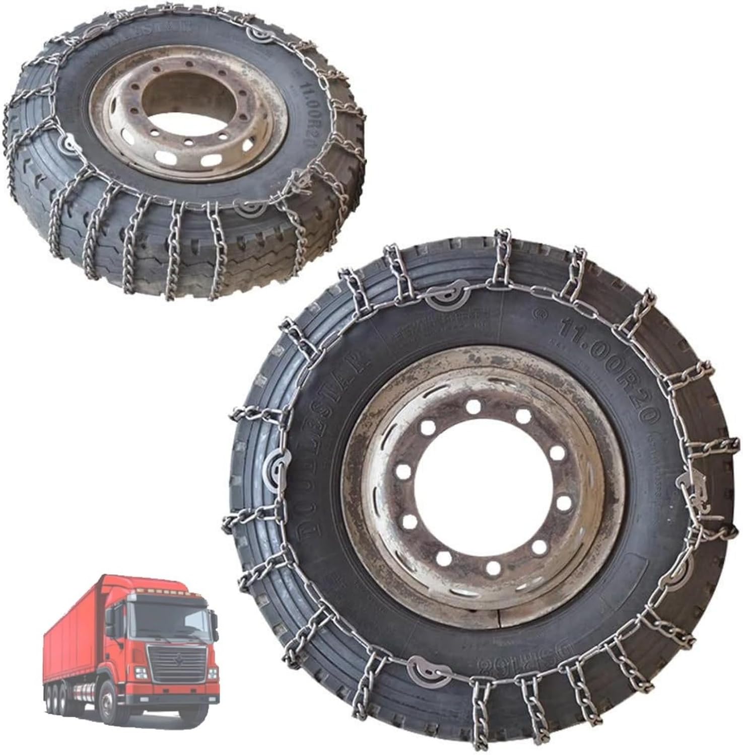2pcs 9mm Heavy Duty Snow Tire Chains for Suv Pickup Trucks and AVT Traction Chains Manganese Skid Design for Snow,Mud and Sand Reliable Grip 12R22.5 2pcs 12R22.5