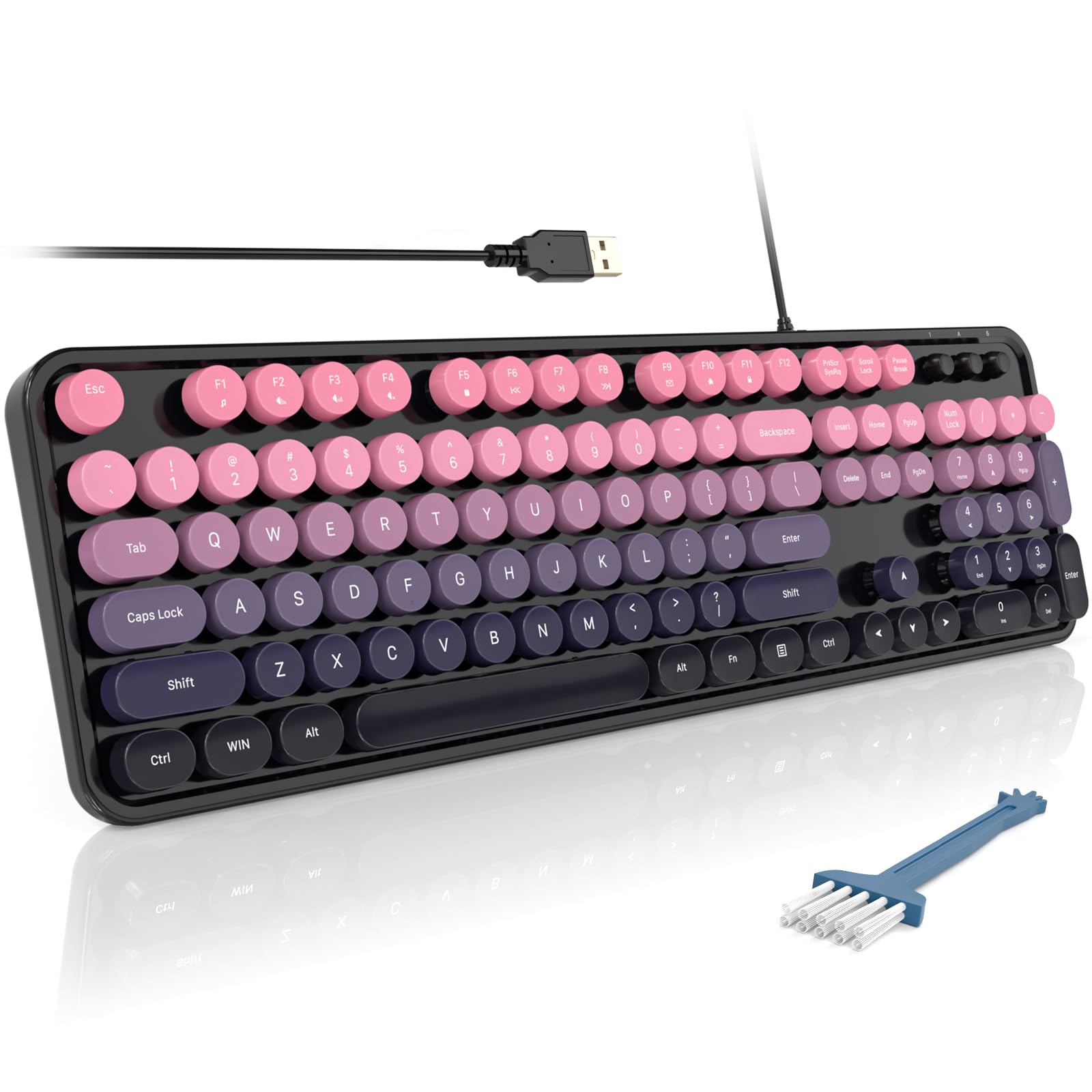 MOFII Computer Keyboards Wired, Plug Play USB Full Size Typewriter Keyboard, Cute Colorful Aesthetic Keyboard with Foldable Stands for Windows PC Laptop (Berry Pink)