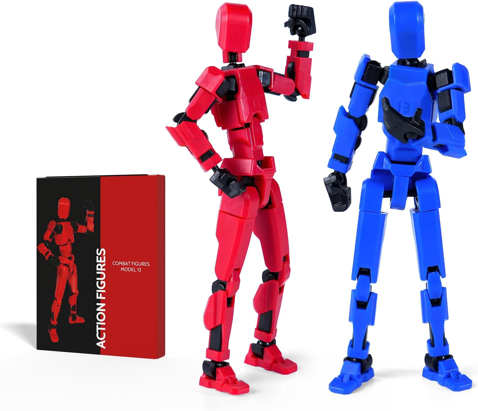 Rolling Art Action Figure Set, Model 13 Action Figure Multi-Jointed Movable,Gift Box Packaging, a Great for Loved Ones and Friends. (Red + Blue)