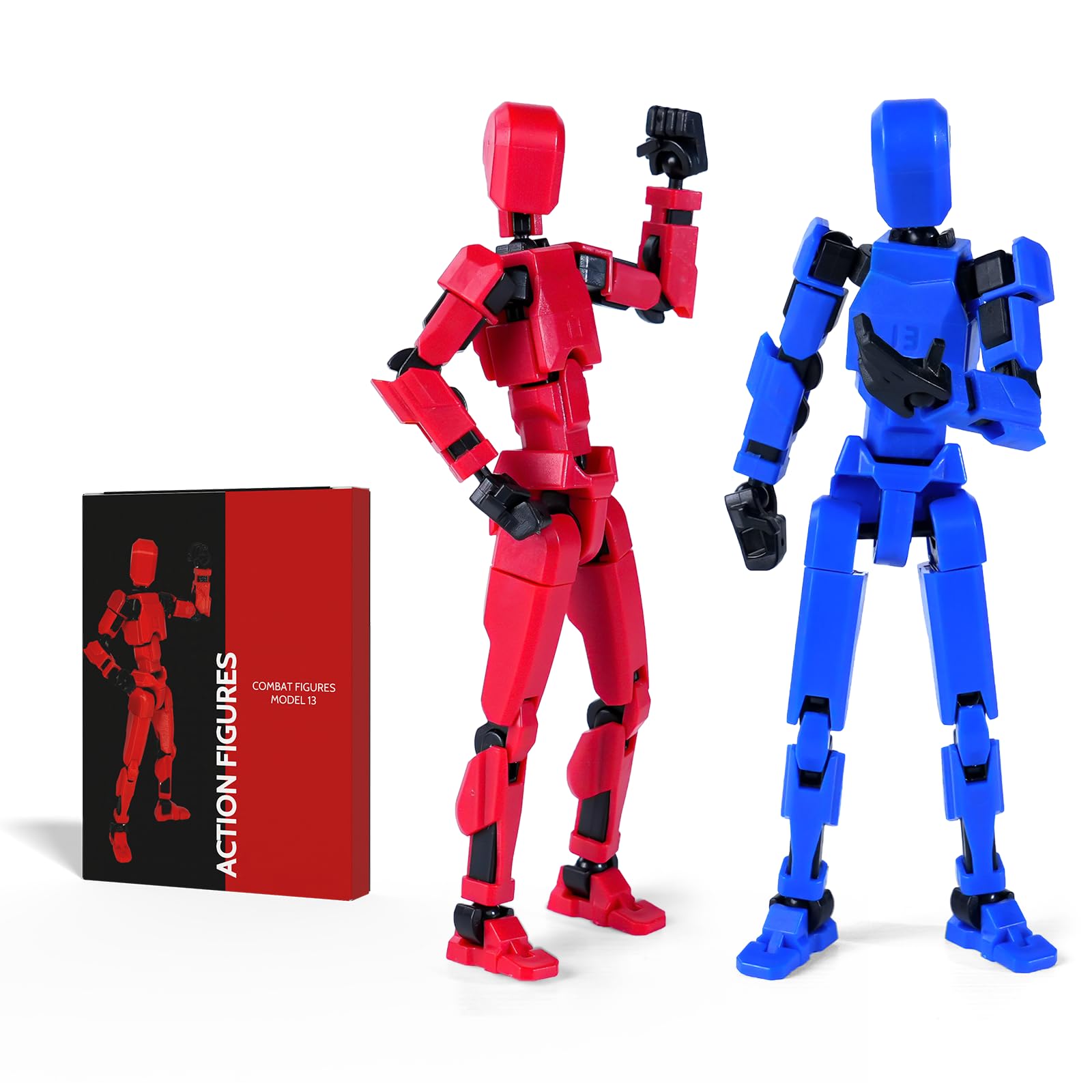 Rolling Art Action Figure Set, Model 13 Action Figure Multi-Jointed Movable,Gift Box Packaging, a Great for Loved Ones and Friends. (Red + Blue)