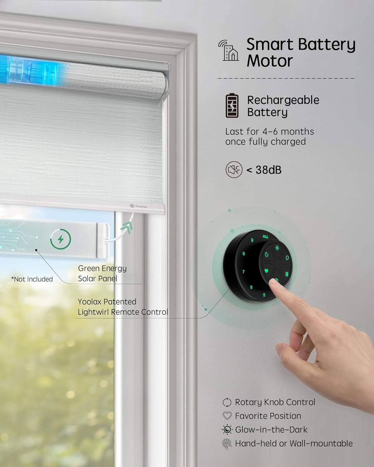 Yoolax Motorized Blinds with Remote, Light Filtering Smart Roller Shades Work with Alexa, Google, Apple Home, Custom Automatic Shades with Voice Control for Living Room (Jacquard White)