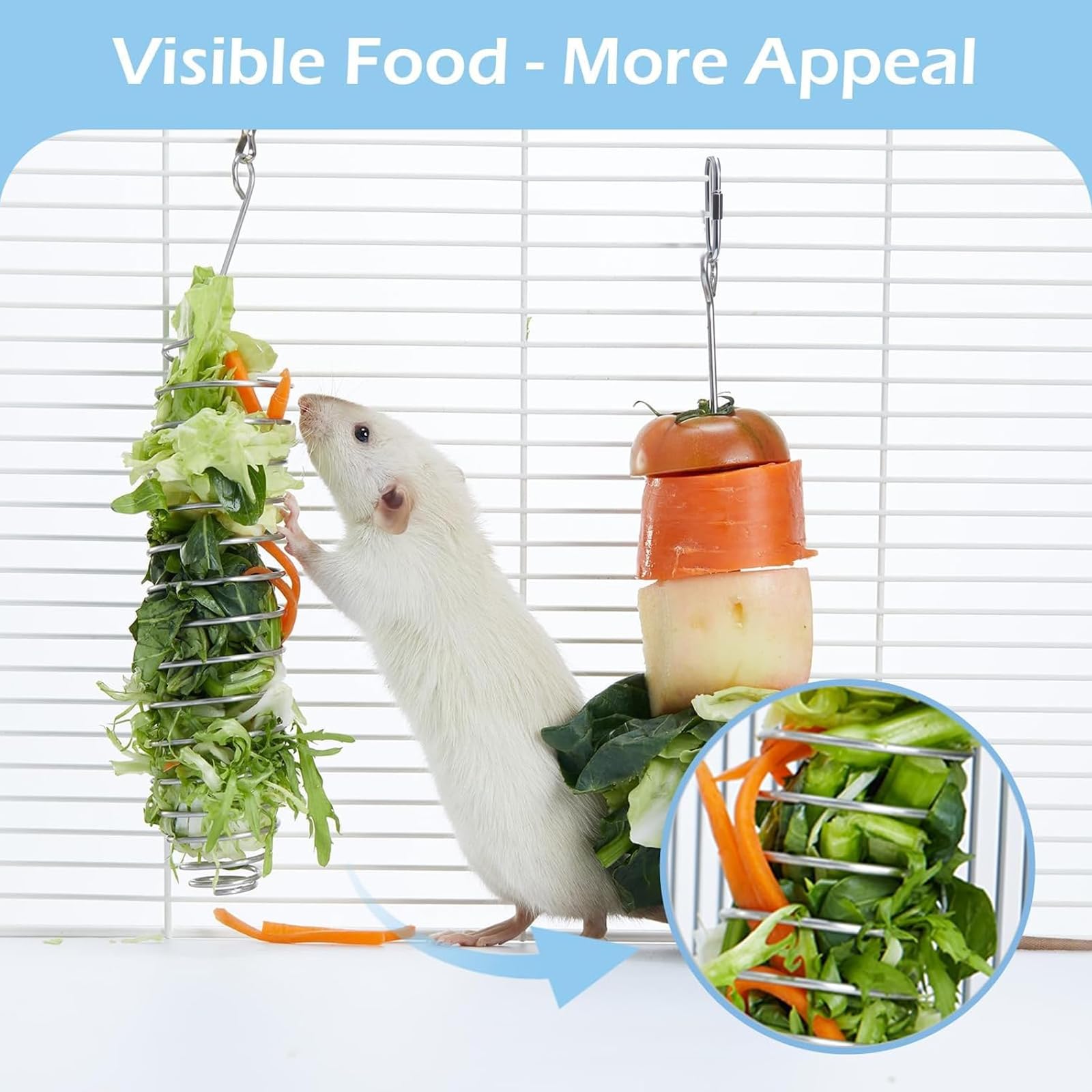 2Pcs Rat Enrichment Toys, 304 Stainless Steel Rat Foraging Toy for Fruit Vegetable Holder, Fancy Mice Cage Accessories Puzzle Toy, Hanging Rodent Toys Slow Feeder, Bird Foraging for Parakeet - image 3