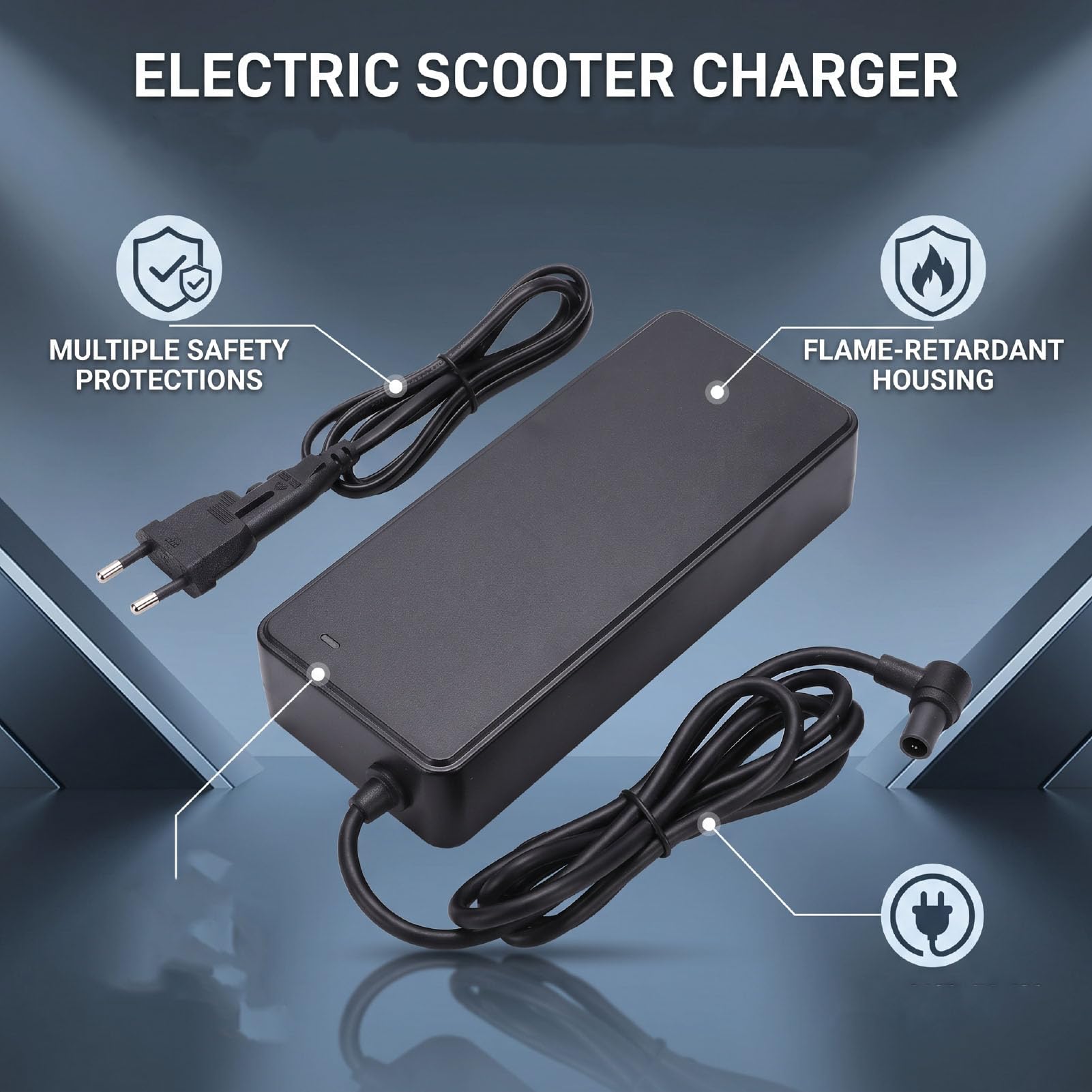 Annadue Cargador de Scooter Eléctrico Mi4 Ultra, Adaptador de Corriente de Repuesto Rápido de 2,3 A con Plug and Play, Carcasa A Prueba de Altas Temperaturas, Protección contra Cortocircuitos contra