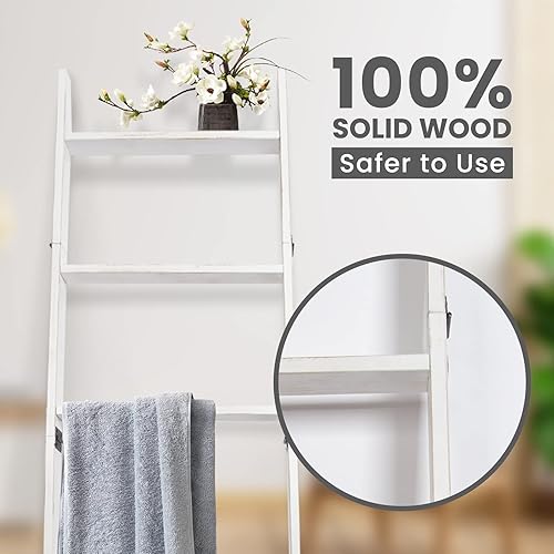 Miniatura 8 de Escalera para mantas, soporte de edredón de madera de 5 niveles, estante decorativo para escalera, estante inclinado, estante de almacenamiento de