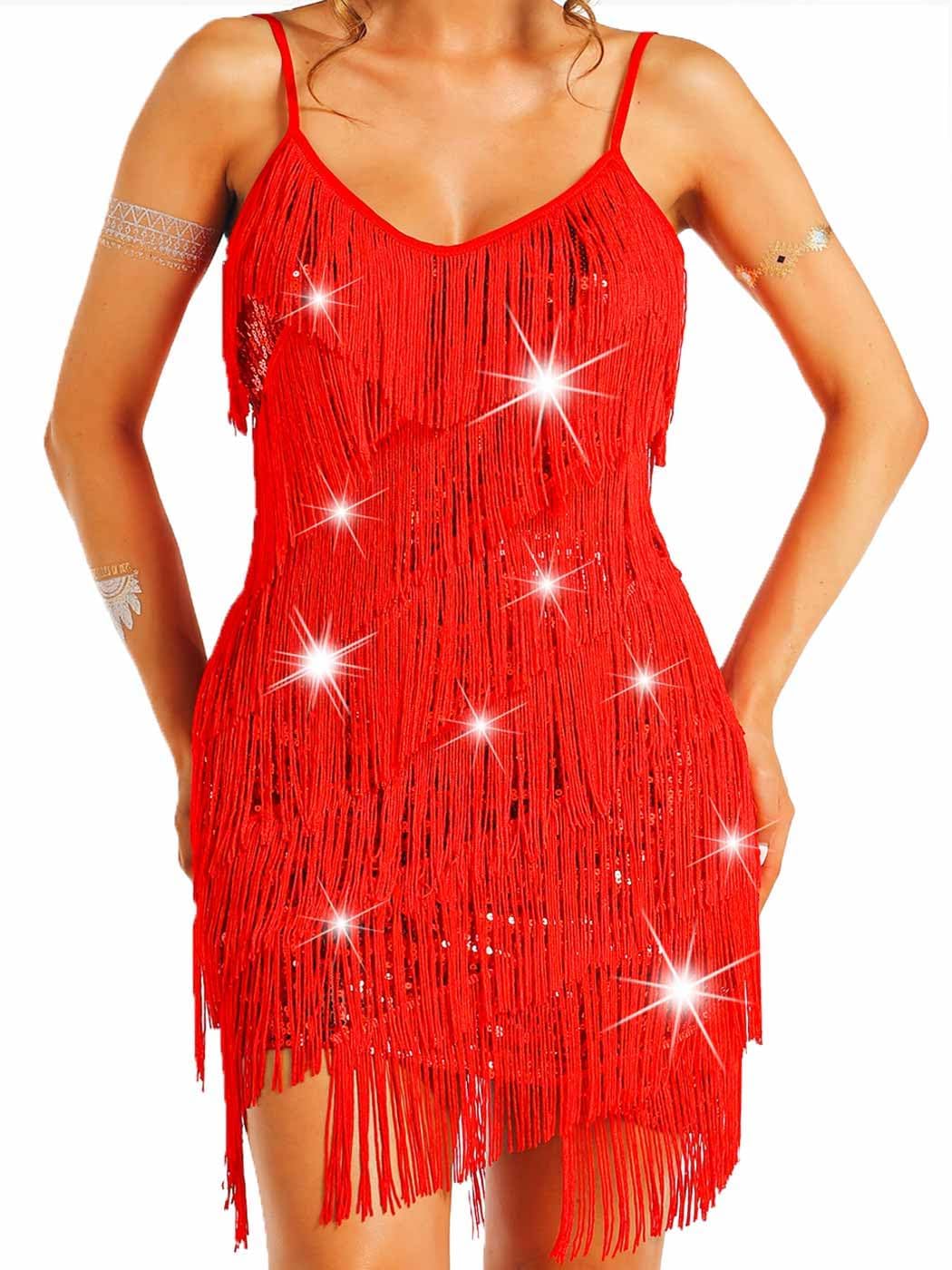 Nicute Women’s Sequin Fringe Dress Sparkly 1920s Flapper Dress Tassel Dresses Tango Ballroom Latin Costumes