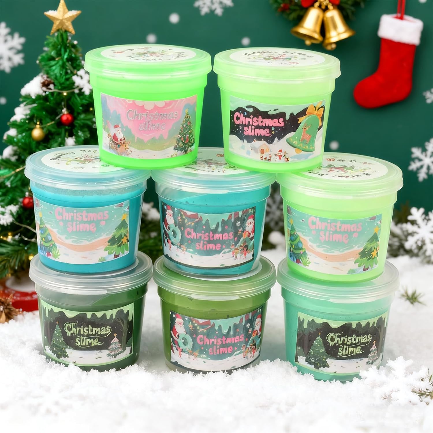 48-Pack Mini Christmas Butter Slime, Festive Scented Putty for Kids, Non-Sticky & Soft Texture, Stocking Stuffers for Xmas Party Favors, Stress Relief Toys (Assorted Holiday Designs)