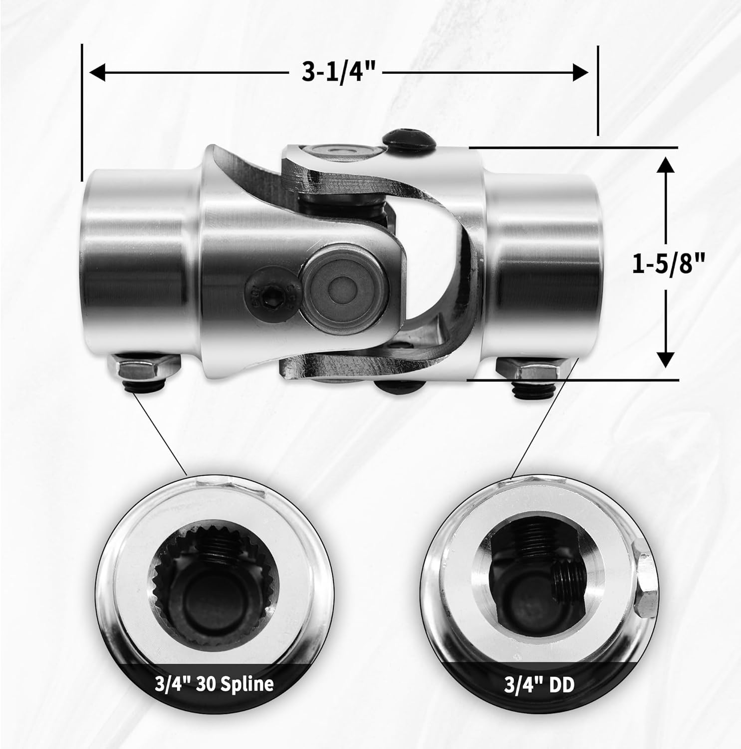 3/4" -30 Spline X 3/4" DD Chrome Steering Universal Joint Single U Joint Shaft