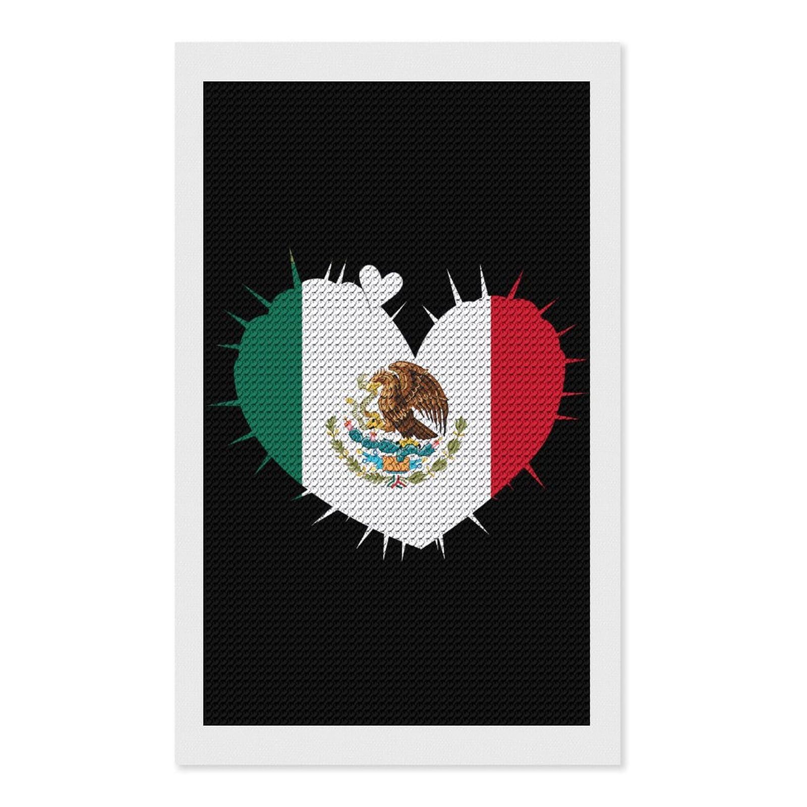 Nclqvjxzkhw Style Mexican Flag Heart Cactus Diamond Art Painting For Adult Round Diamonds Pictures Arts Crafts Home Wall Decor 12"X20"