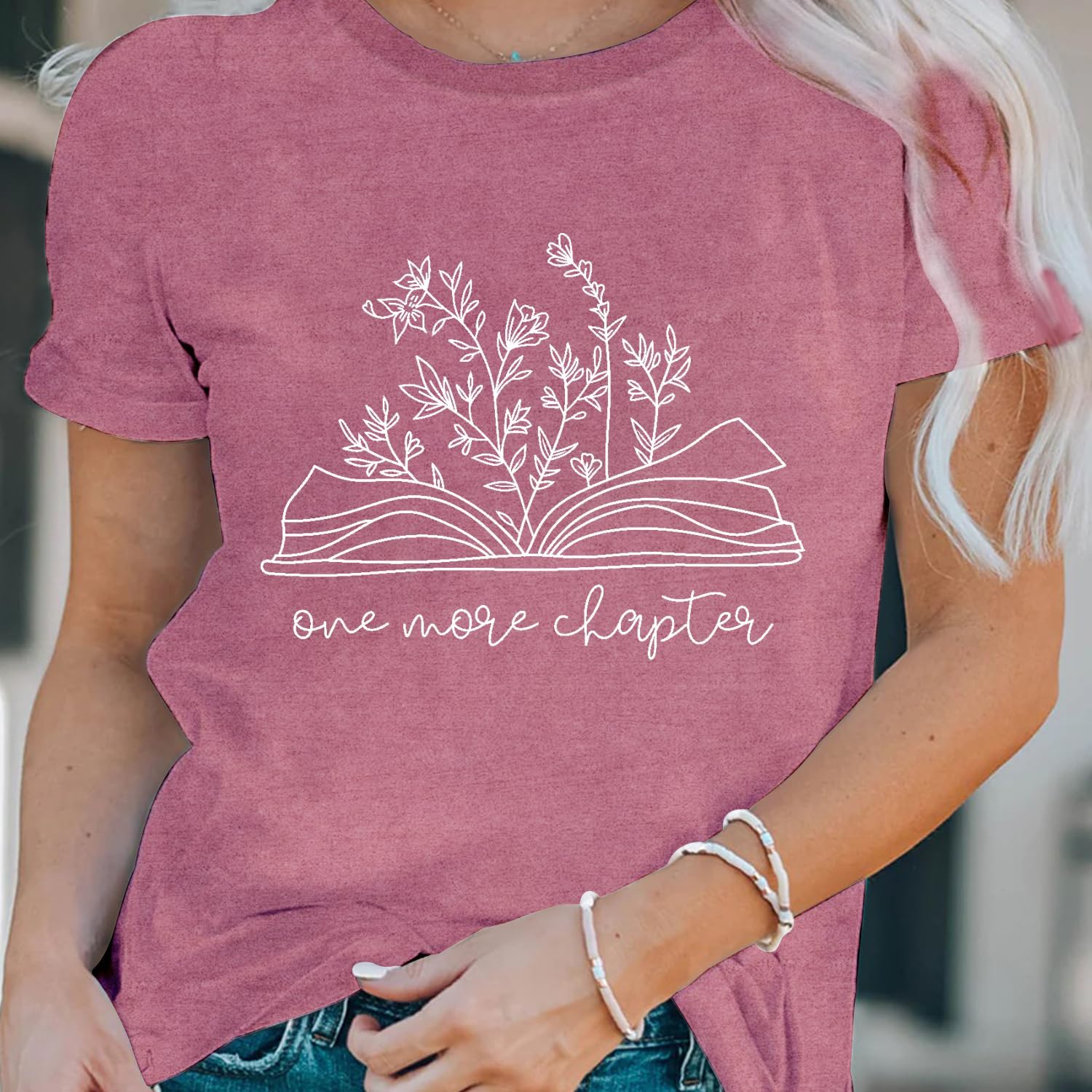 LBP Bookworm Women Reading Shirt One More Chapter Shirt Floral Book T-Shirt Book Lover Tees Teacher Tops - Image 3