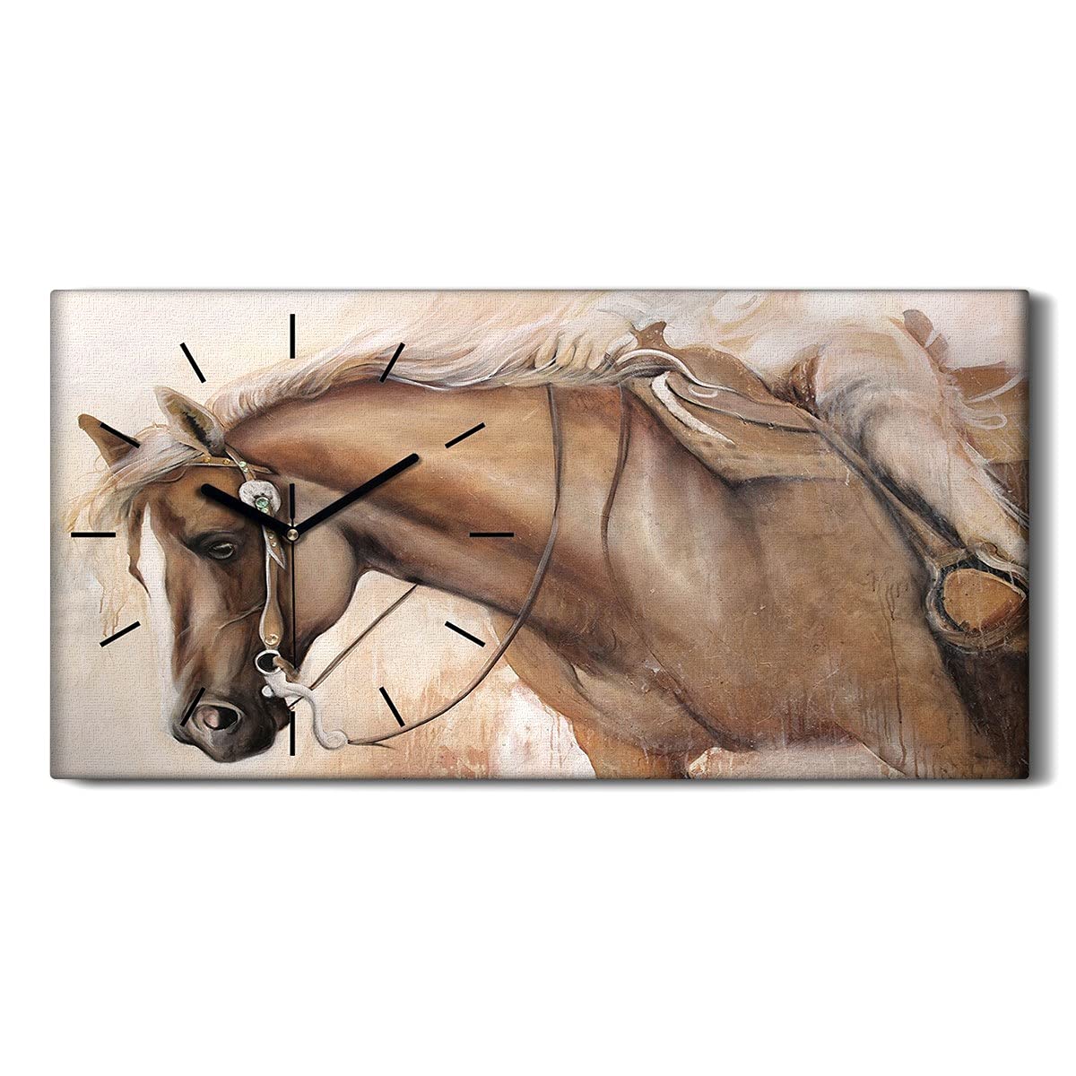 Horloge sur Toile Cheval 60x30cm pour un Salon Moderne et Silencieux