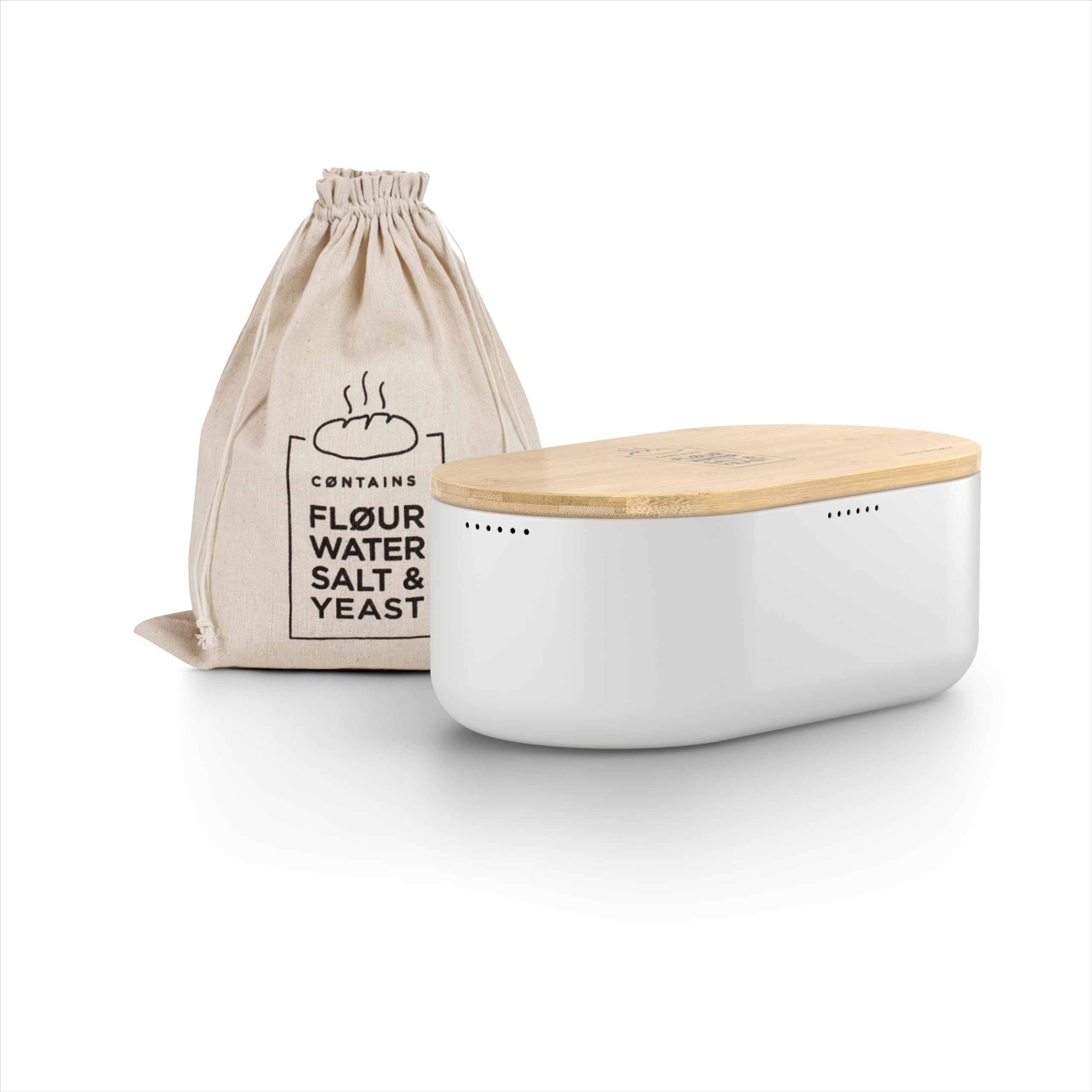 Lars NysØM Portapane In Metallo Con Sacchetto Di Lino Per Una Freschezza Duratura I Scatola Del Pane Con Coperchio In Bambù Di Alta Qualità Utilizzabile Come Tagliere (Pure White)-image