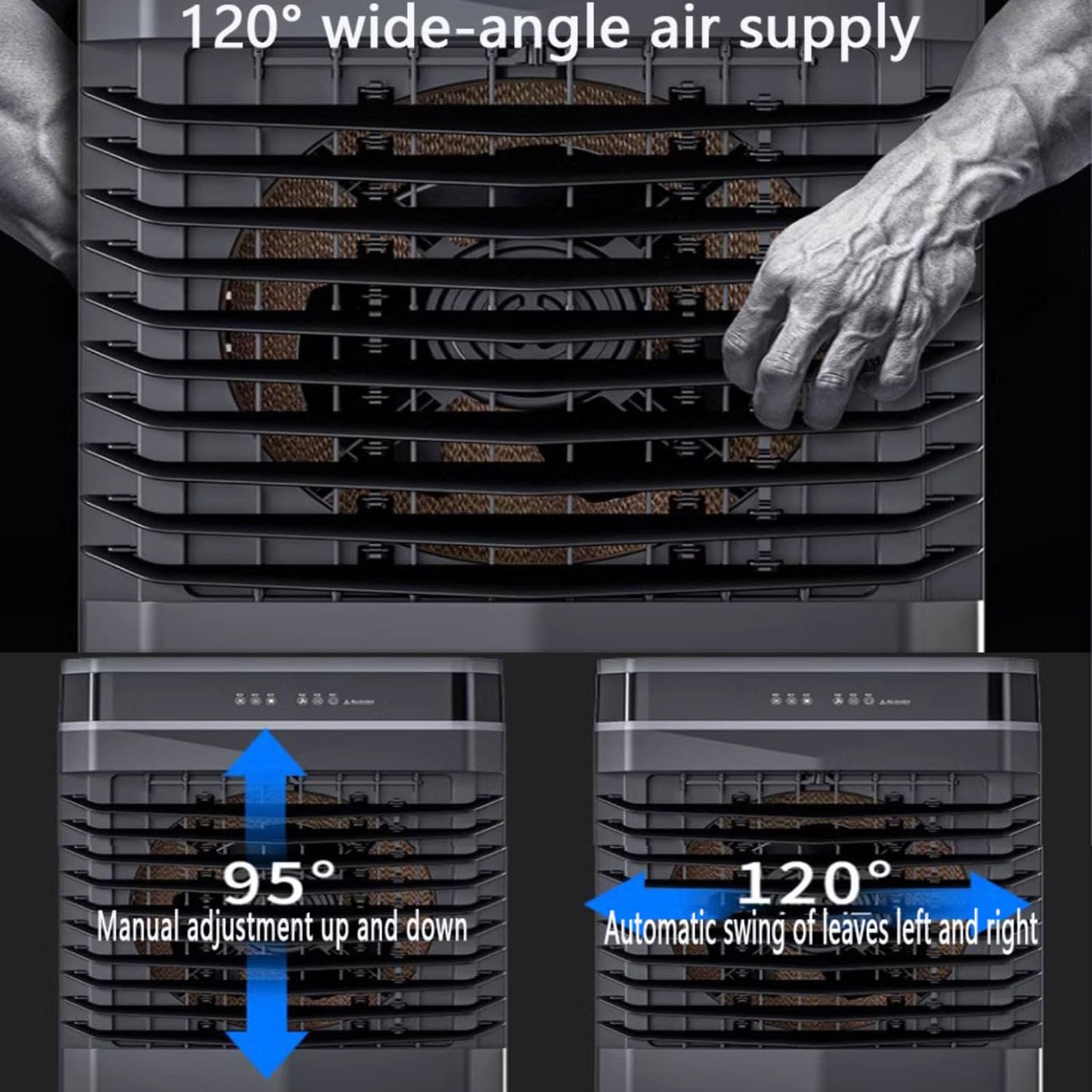 Condizionatori d'Aria Portatili, 50L Raffrescatore d'Aria, Ventilatore Raffreddante Oscillante con 3 velocità, Timer 24H per Soggiorni e Appartamenti