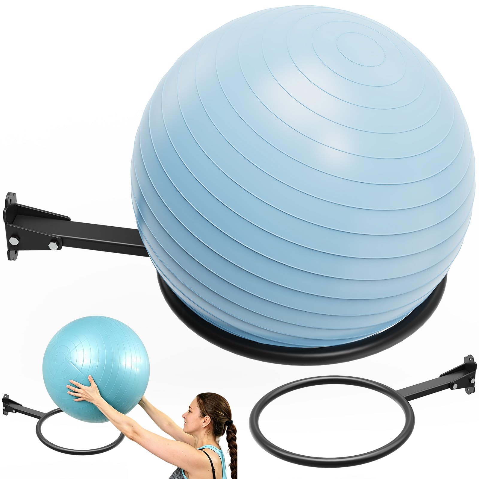 Wall Mount Exercise Ball Rack, Foldable Yoga Ball Holder (2Pack)